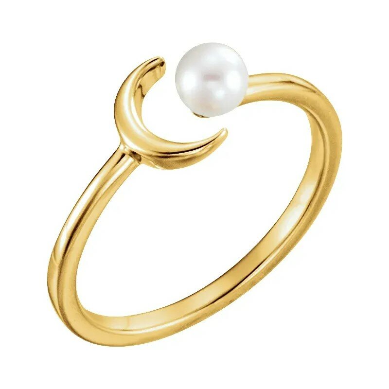 Cultured White Freshwater Pearl Crescent Moon Ring